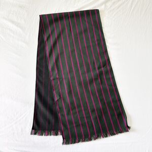 Vintage WJ Milne Aberdeen Scotland Wool Scarf Green Pink Stripe Fringe